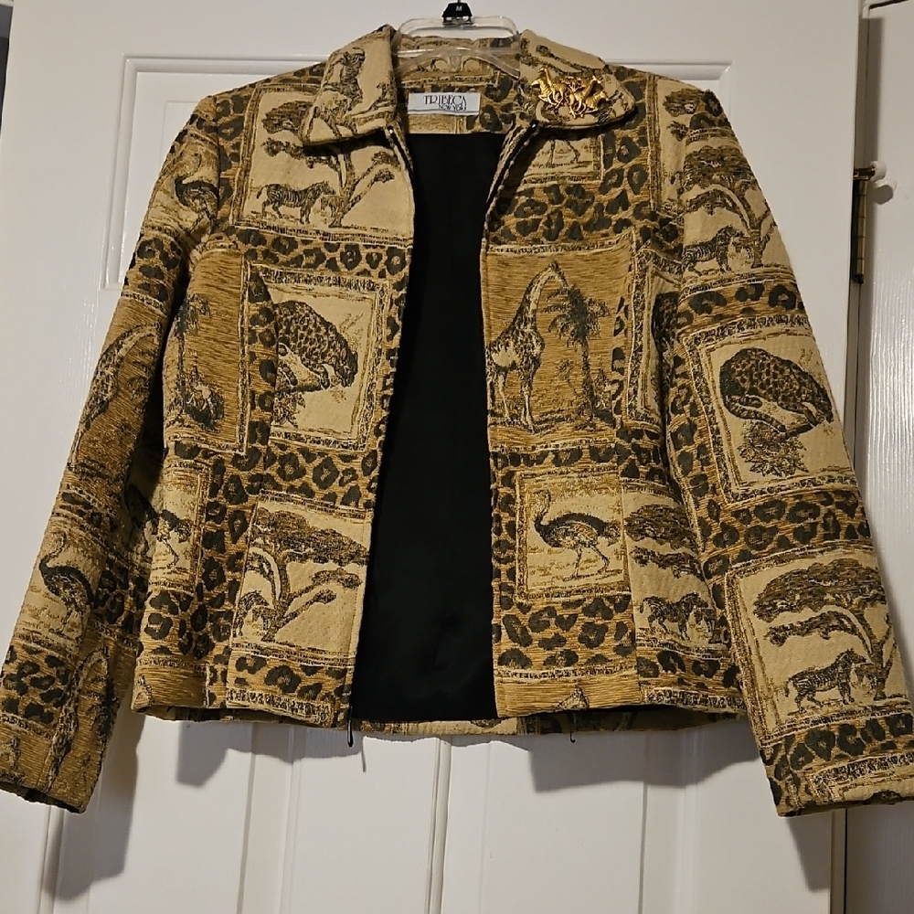 Brown and Black Blazer with Ornate Print (Safari  PRINT) Vintage